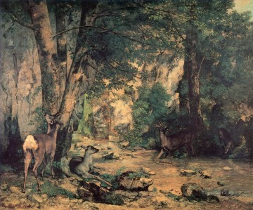  stream - A Thicket of Deer at the Stream of Plaisir Fountaine Realist Realism painter Gustave Courbet
